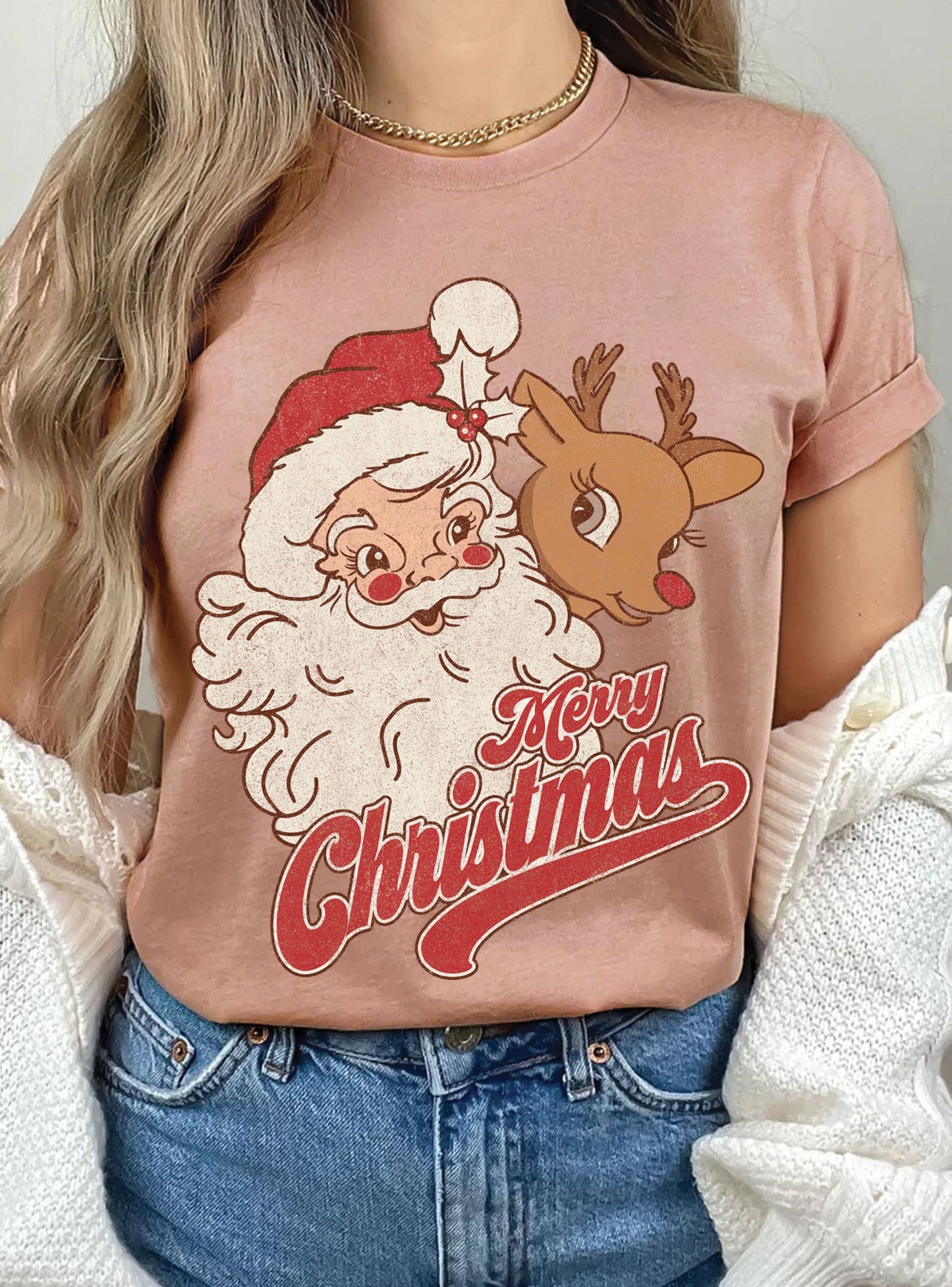 Santa Rudolph Merry Christmas Graphic T-Shirt