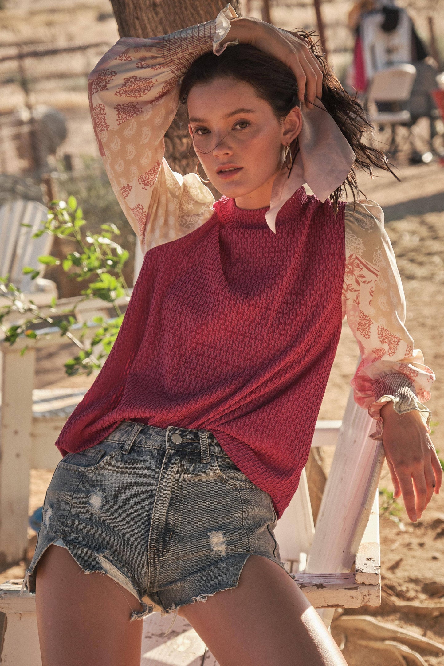 Patterned Long Sleeve Blouse