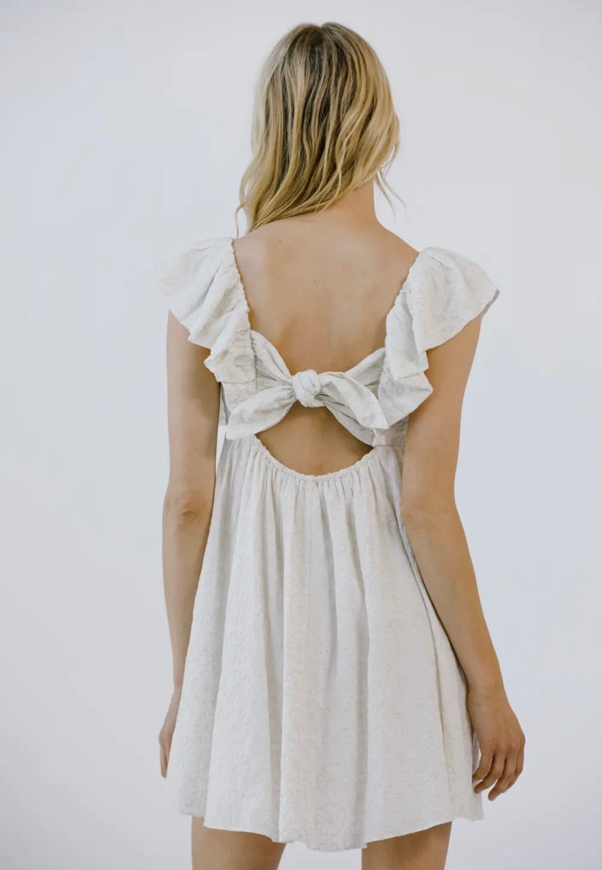 White Floral Ruffle Sleeve Dress