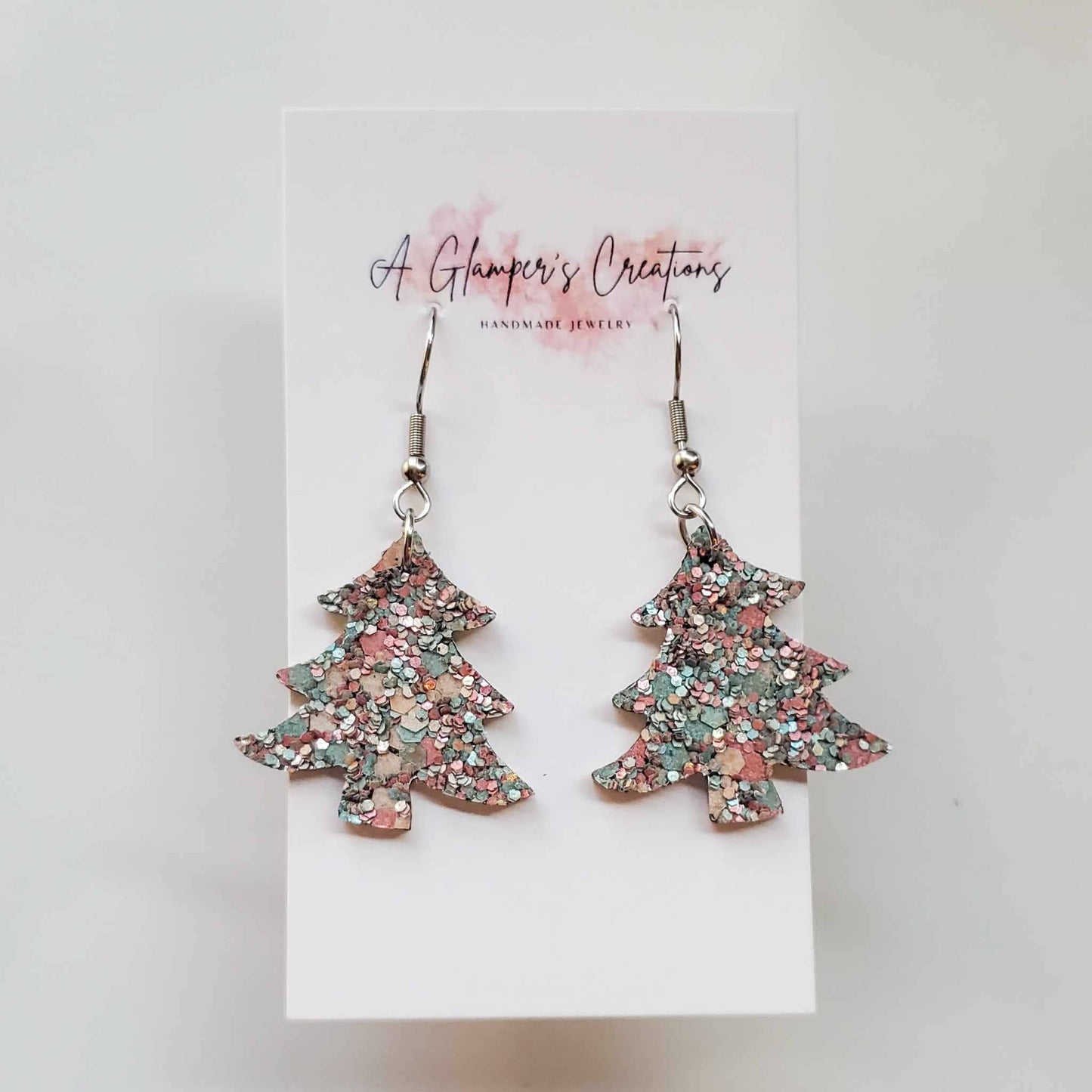 Christmas Tree Glitter Earrings - Blue & Pink Glitter Mix