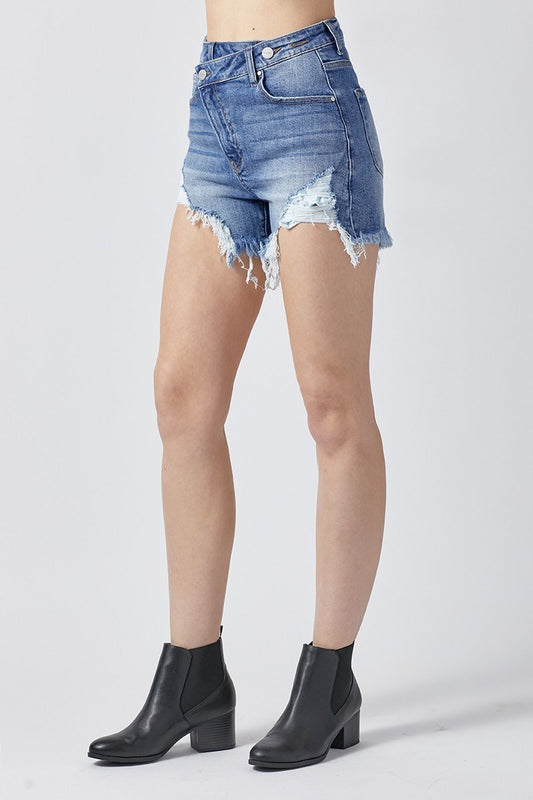 Risen Brand Frayed High Rise Crossover Shorts