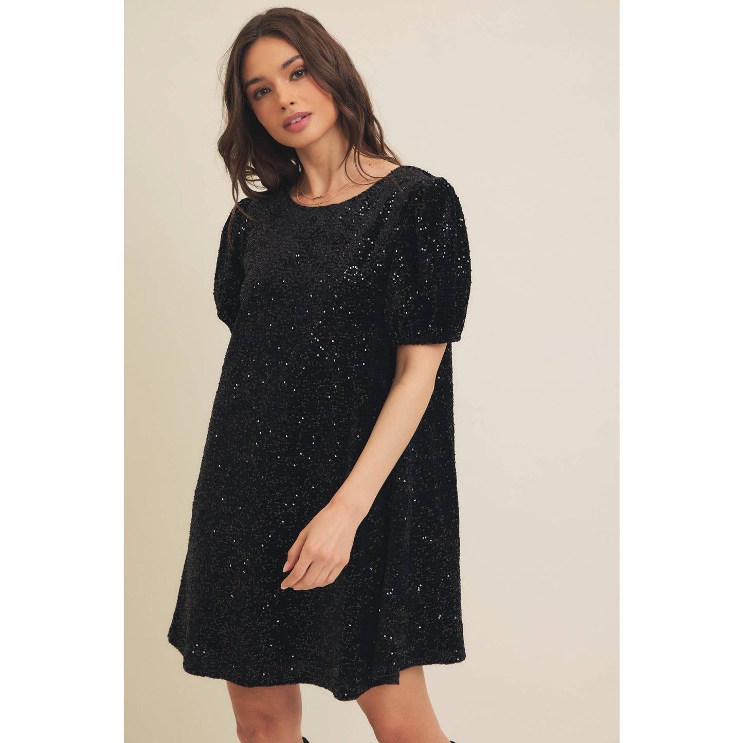 Sequin Velvet Mini Dress With Back Ribbon Tie