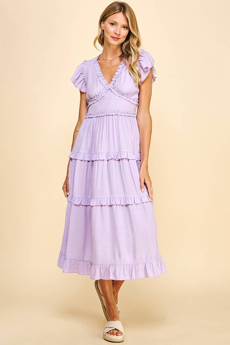 “Lady Lavender” Ruffles Tea Length Dress