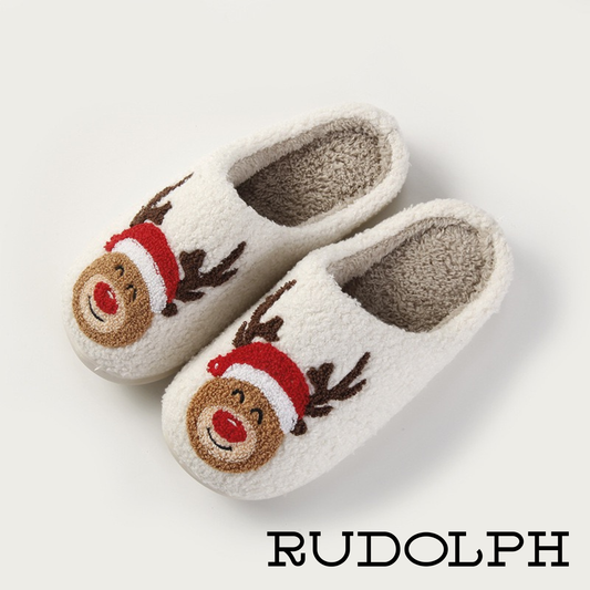 Rudolph Fluffy Christmas Slippers