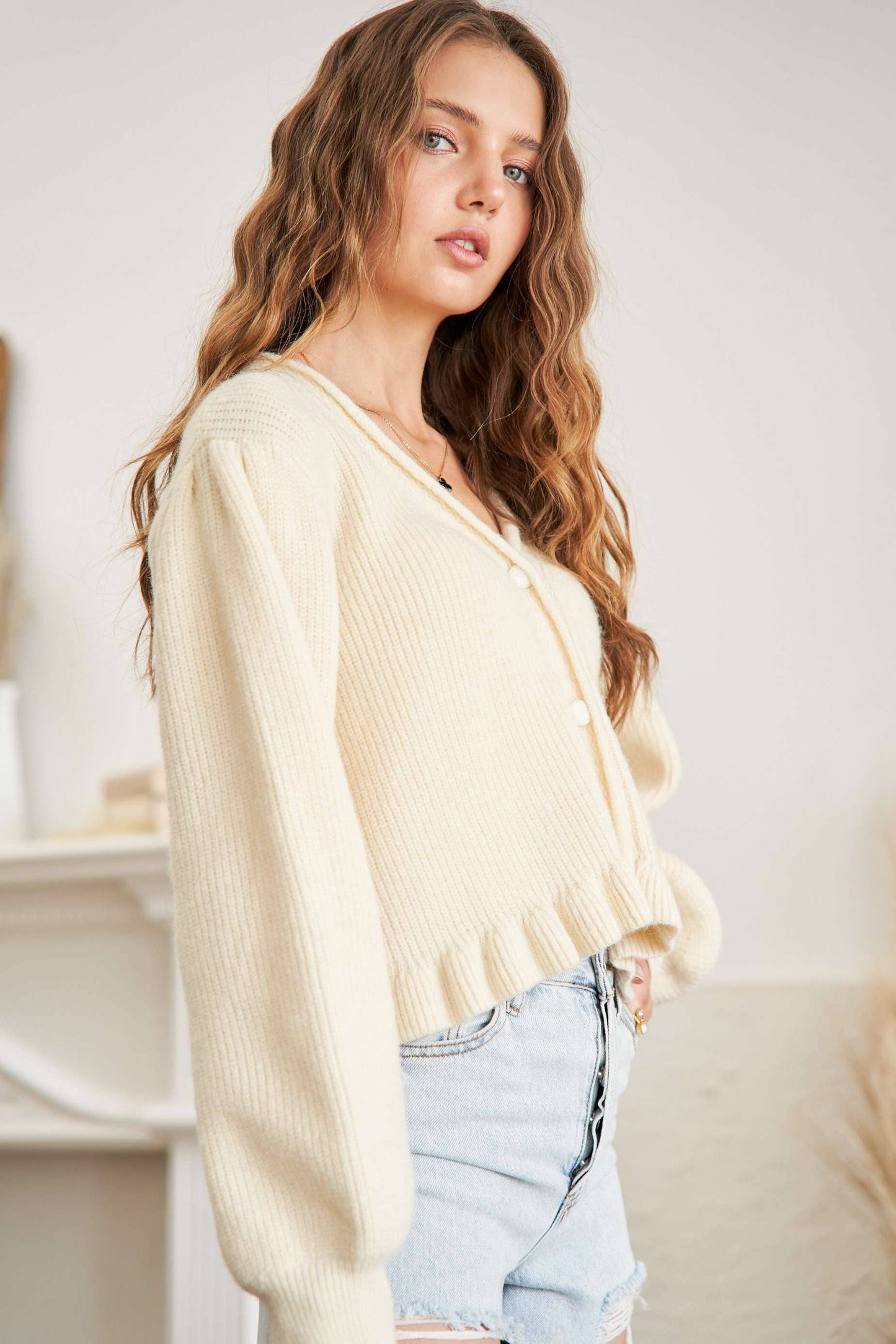 Aurora Ruffle Hem Sweater Cardigan