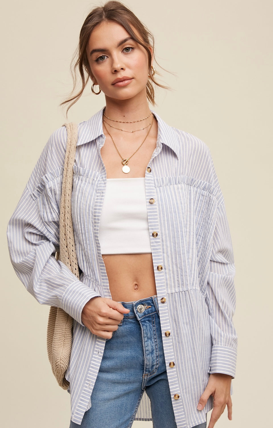 “Feelin Beachy” Pinstripe Button Up Shirt