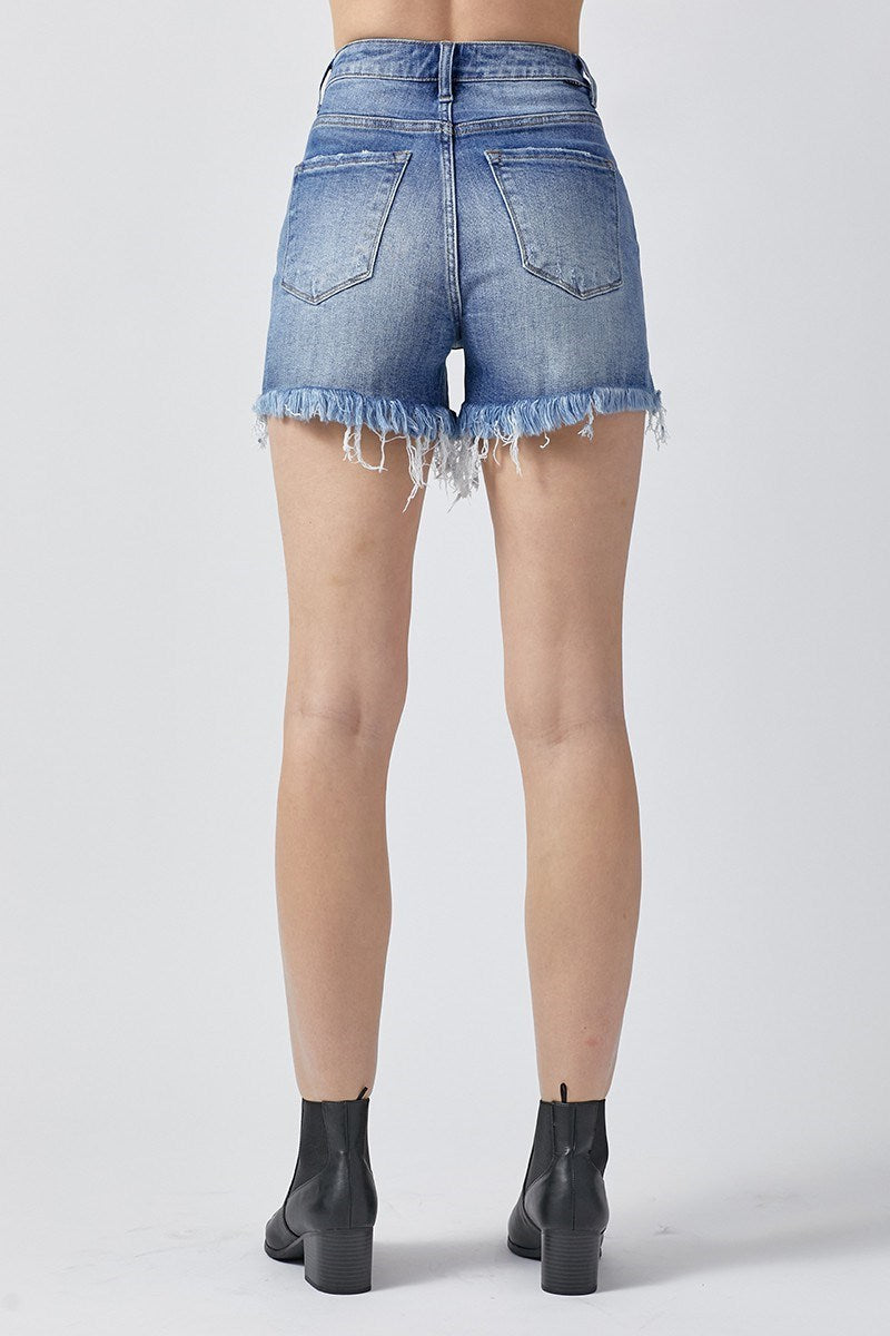 Risen Brand Frayed High Rise Crossover Shorts