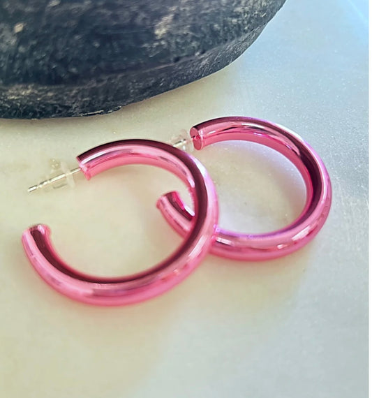 Liquid Metallic Hot Pink Hoop Earrings