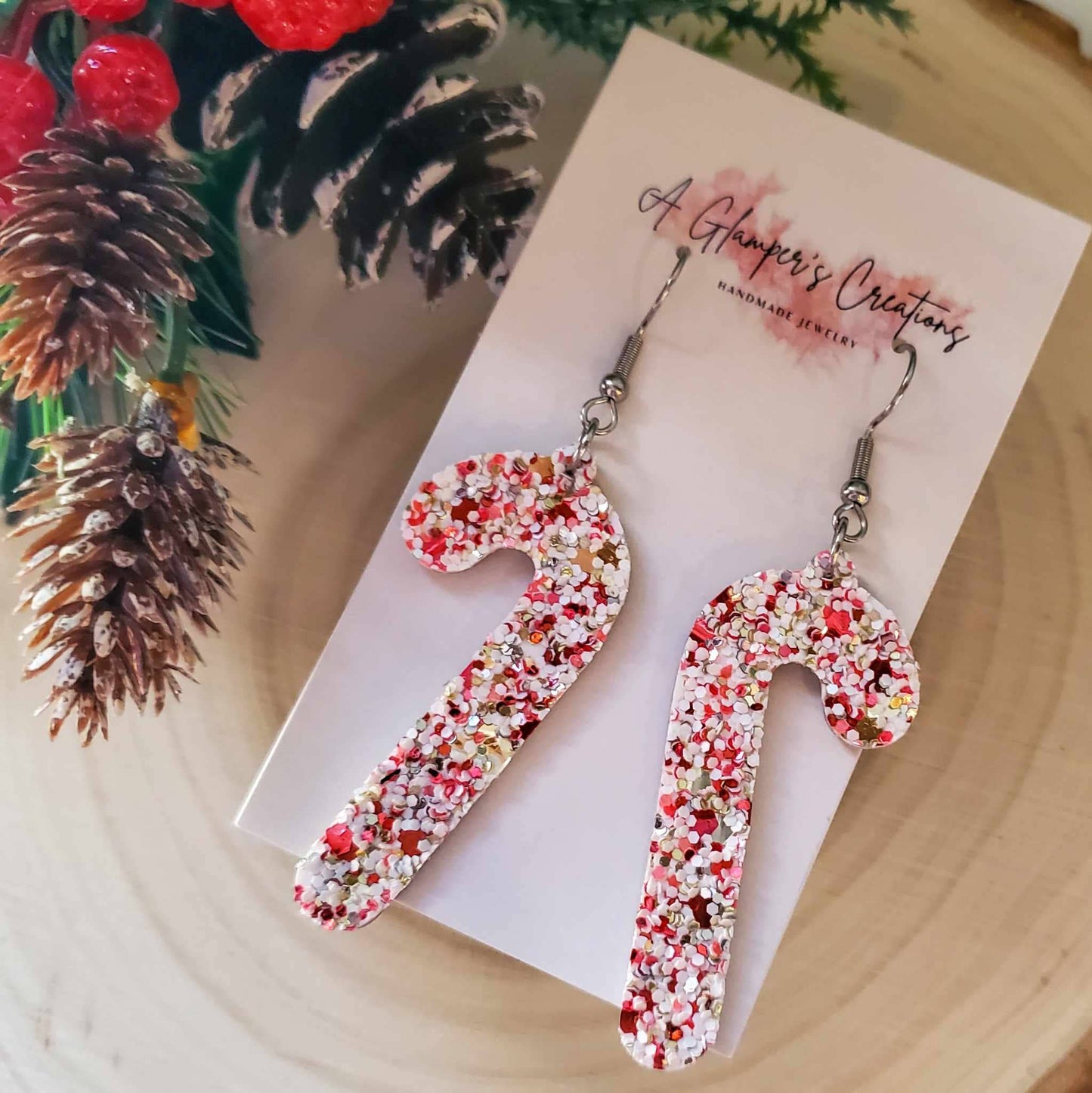 Christmas Glitter Candy Cane Leather Earrings