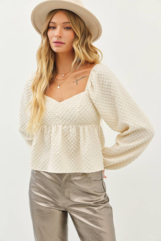 Textured Woven Sweetheart Babydoll Top