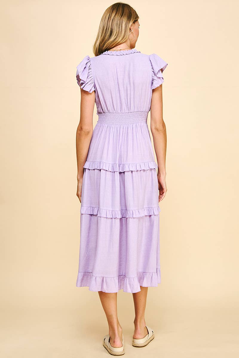 “Lady Lavender” Ruffles Tea Length Dress