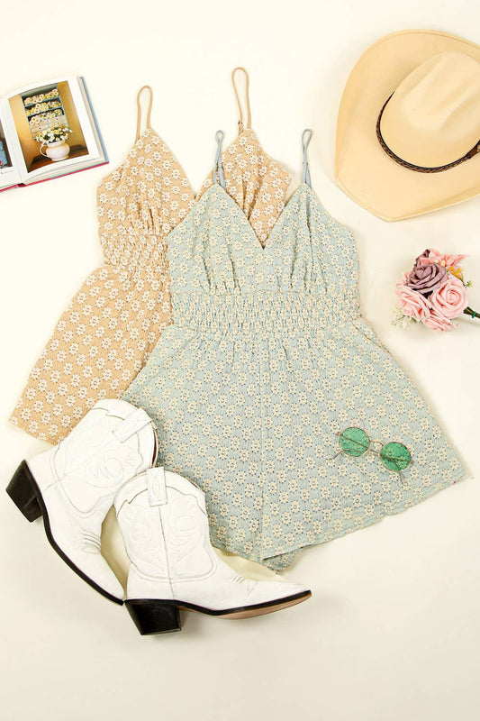 Sleeveless Floral Lace Flare Shorts Romper