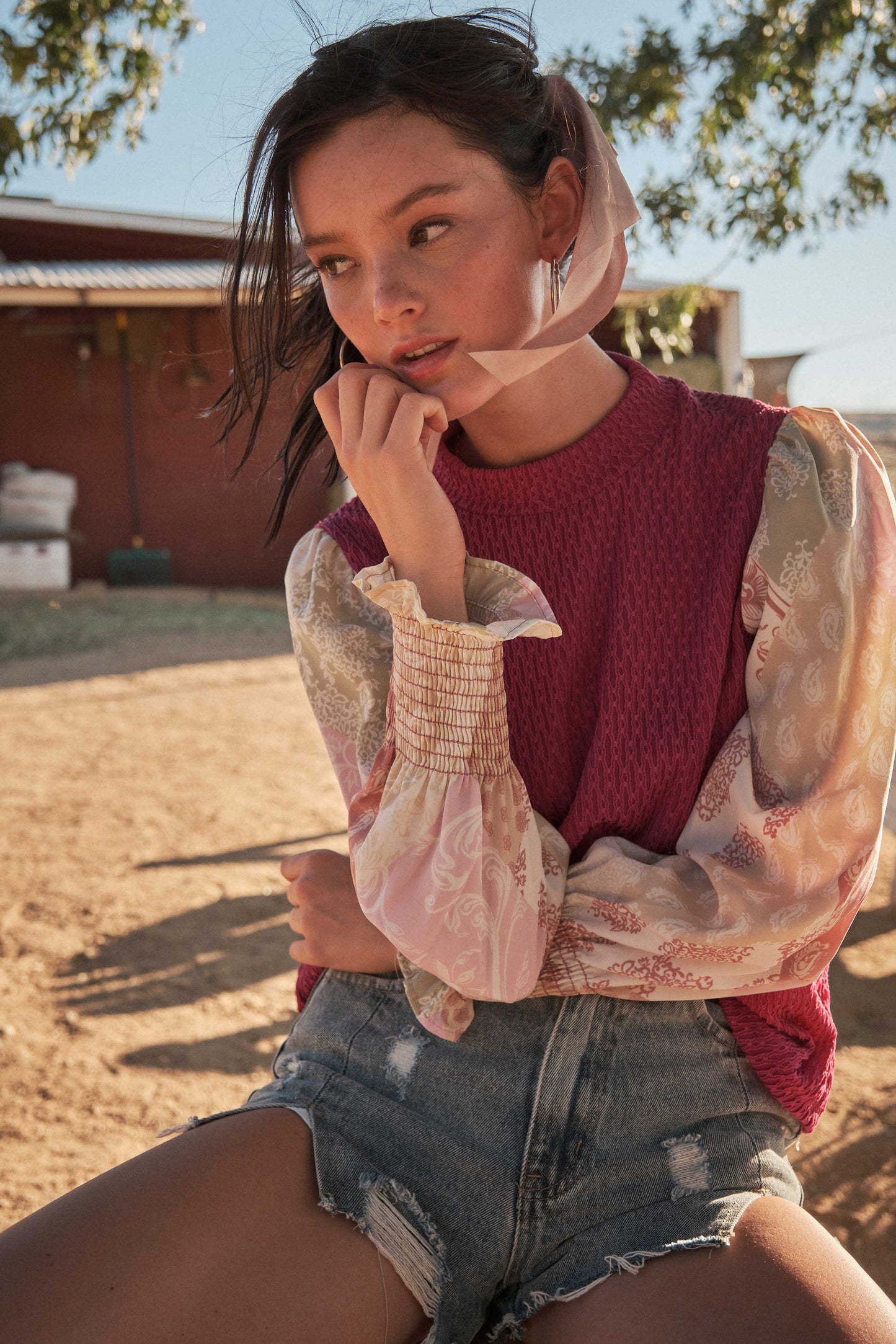 Patterned Long Sleeve Blouse