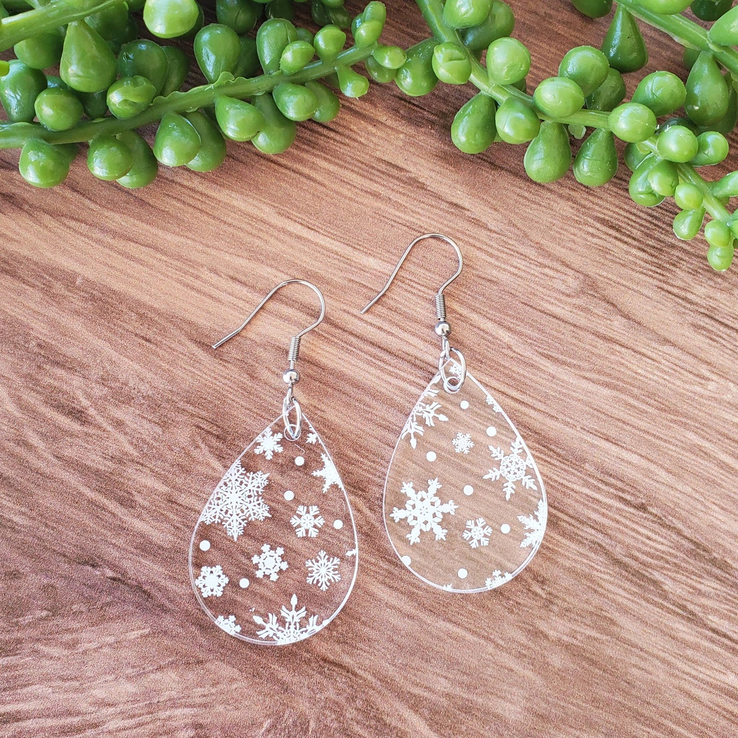 Snowflakes Acrylic Teardrop Earrings