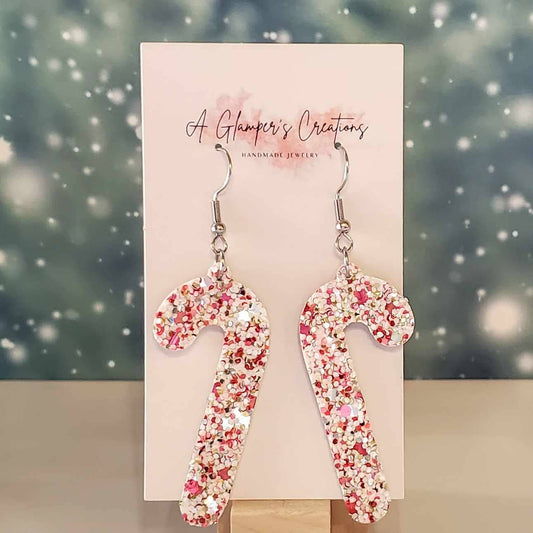 Christmas Glitter Candy Cane Leather Earrings