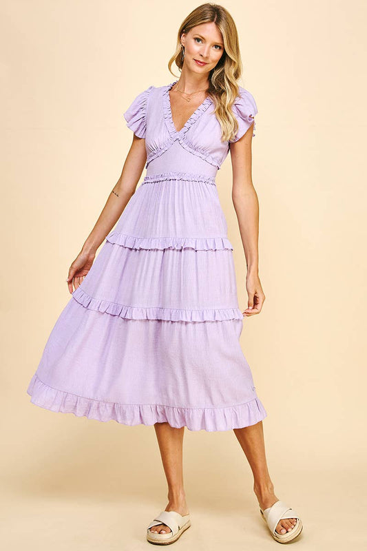 “Lady Lavender” Ruffles Tea Length Dress